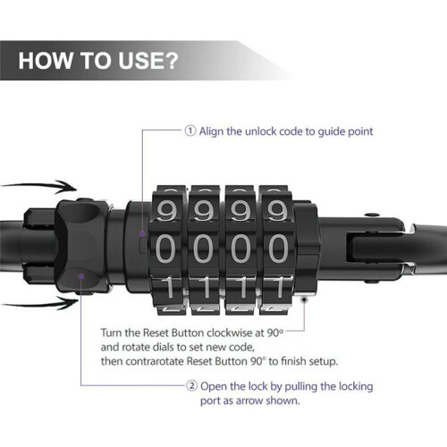 Combination Locks, 4-Digit Heavy Duty Carabiner Clips, D-Shaped Code Lock for Looped Bike Security Cable Lock 2
