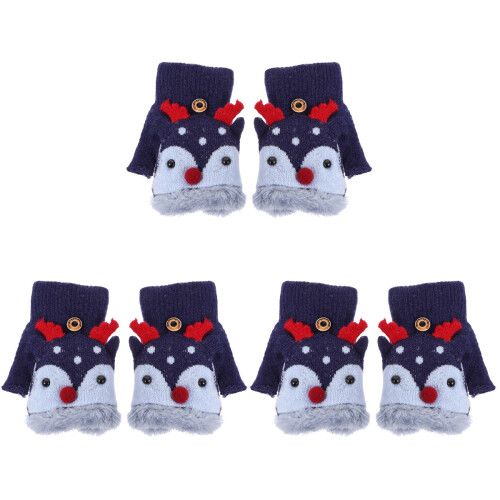 3Paare Winddichte Kinderhandschuhe Halbfinger Navy Warm Für Draußen 2