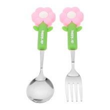 2Pcs Baby Silverware Kids Fork and Spoon Set Floral Silicone Handles