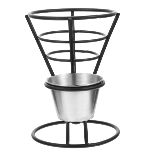 2Stk Schwarzer Cone-Förmiger Pommeshalter Aus Mit Soßenhalter 1
