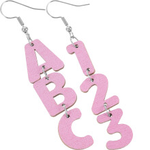4Pairs Pink Wood Drop Earrings Asymmetrical Women Dangle Ear Jewelry
