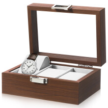2Pcs Watch Box Coffee Wood with Velvet Lining Display Case Organizer