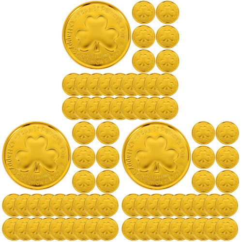 300Pcs Golden Shamrock Plastic Coins St. Patrick's Day Table Decor 1