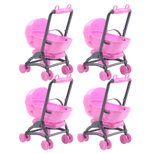 8Pcs Pink Plastic Toy Stroller for Dolls Realistic Playroom Accessory 1
