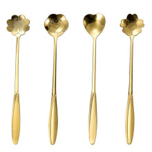Stainless Steel Flower Gold Scoop Coffee Spoon Gift Kitchen Dessert Tea Accessories Tableware Decoration Set 13Cm