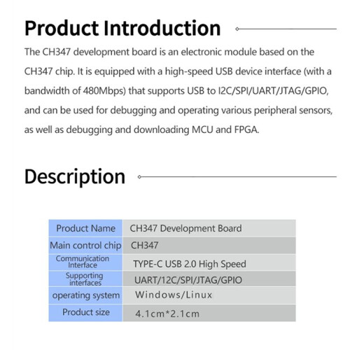 CH347T Development Board Module USB2.0 High Speed USB to UART / I2C / SPI / JTAG / GPIO Open Source USB-HS-Bridge 1