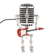 Mic Robot, Retro Stil Mikrofon Robot Bordslampa, Hålla Gitarr Nattlampa, Vintage Mikrofon Robot Bordslampa Röd