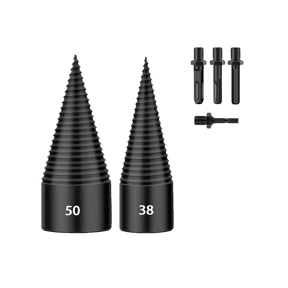 6 Pcs Firewood Log Splitter, 38Mm+50Mm Log Splitter Drill Bits, Wood Log Splitter +4 Handles 6031532329028