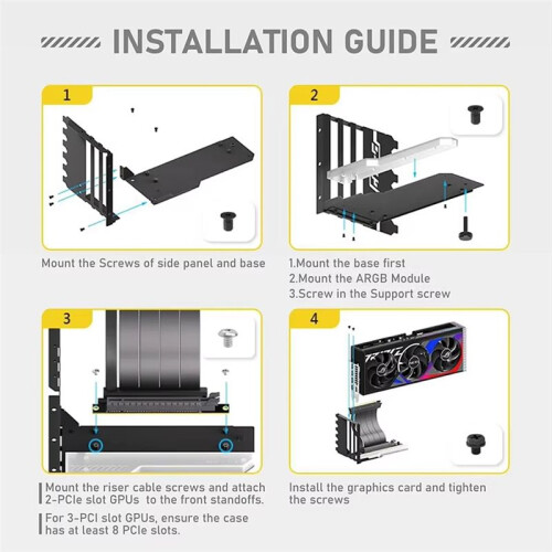 Vertical GPU Mounting Bracket with PCI-E 4.0 X16 Riser Cable Video Card Support Kit 90 Degree Right Angle Black 1