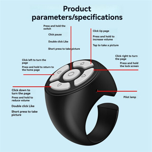 Remote Control for Tablets & Phones Camera Controller Self Timer Social Media Page Turner Black