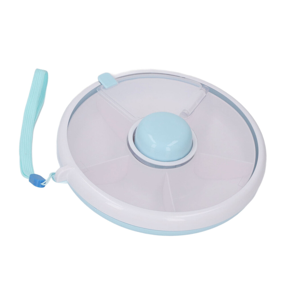 Rotating Snack Box with Lid, 5-Compartment Dispenser, Blue, Portable