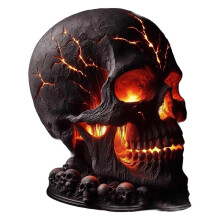 Skull Flame Table Lamp,Halloween Decorative Skull Lamp,Decorative LED Night Light, Resin Craftsmanship, USB Rechargeable