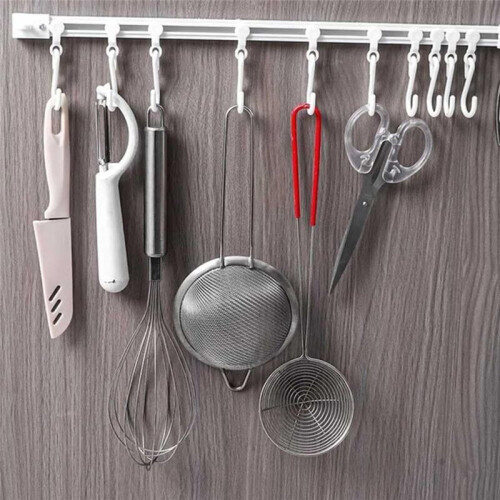 Multifunctional Slide Rail Hook, Adhesive Wall Hooks Rack, Space Saving Utensil Rack No Drilling Wall Mount Accessory 2