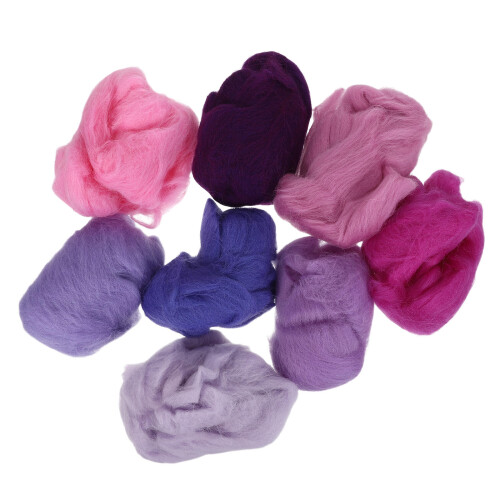 8Pièces Kit Complet Laine À Filer Pour Feutrage Main Violet Éclatant