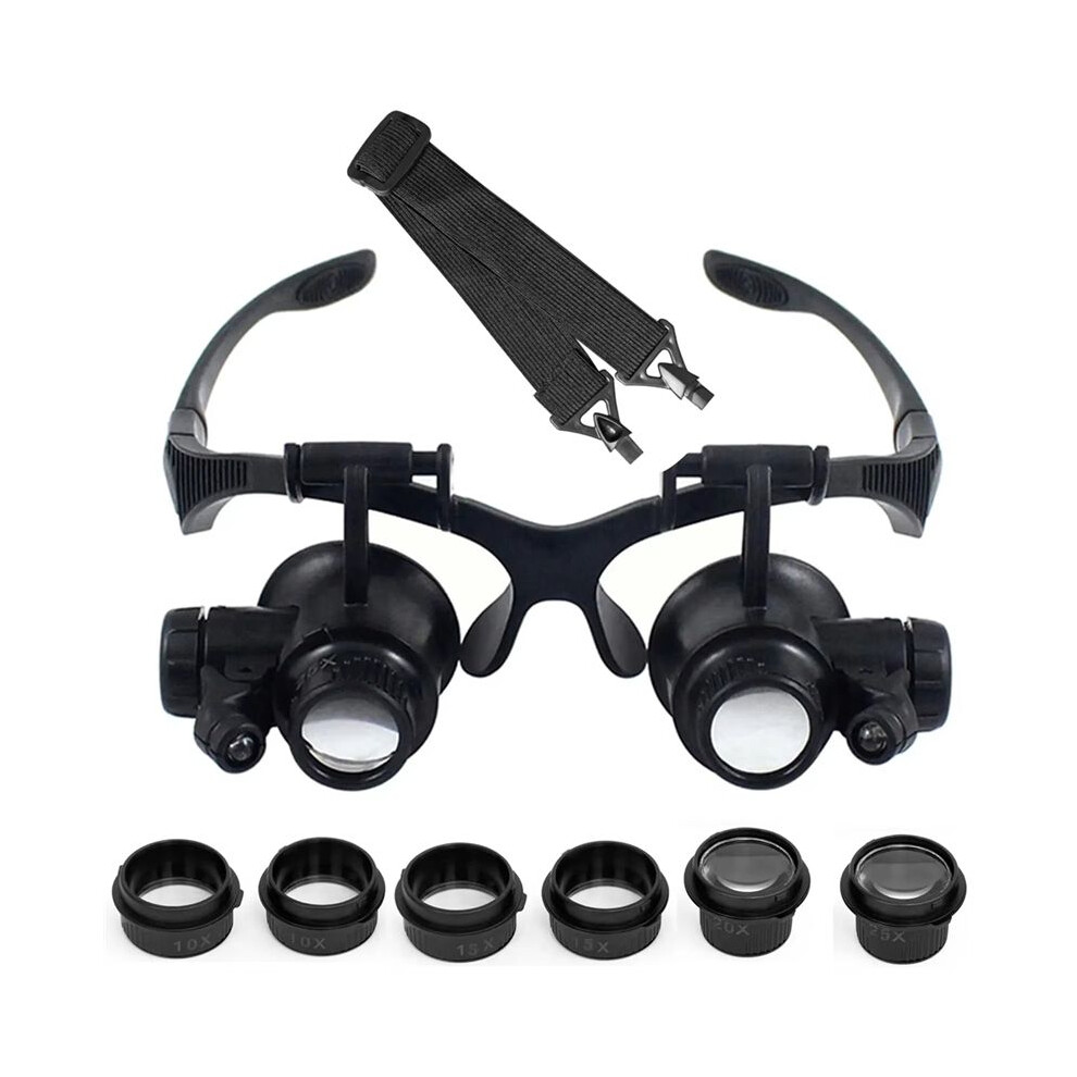 10X 15X 20X 25X LED Magnifier Illuminated Double Eye Glass Jeweler Loupe Repair Headband Magnifying for Watch Make