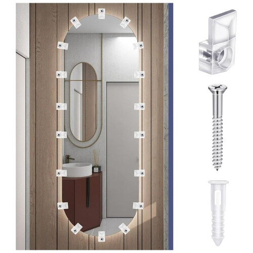 32Pack Mirror Holder Clips,Clear Plastic Mirror Clip,Frameless Mirror Mounting Hardware,Mirror Holders for Wall Mounting 2