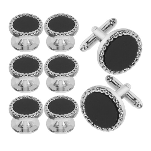 32Stk Schwarze Manschettenknöpfe Rund Formelle Anzug Schmuck 1