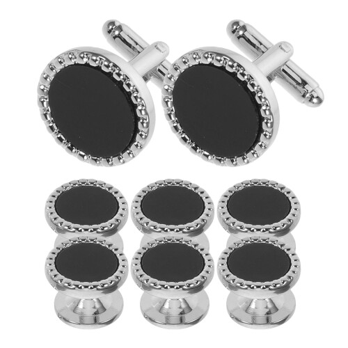 32Stk Schwarze Manschettenknöpfe Rund Formelle Anzug Schmuck 2