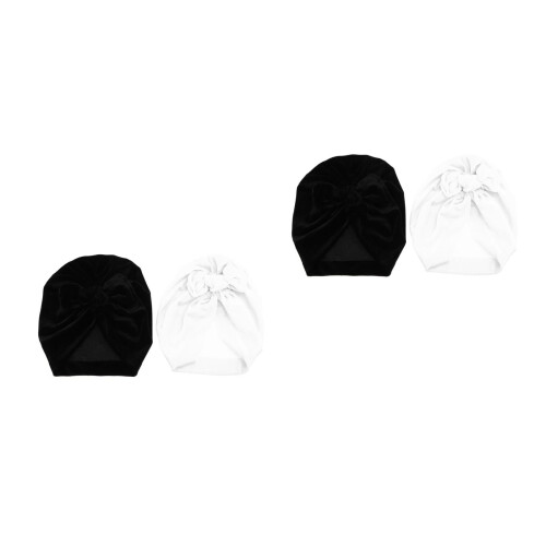 4Pièces Bonnets Bébé Blancs En Pleuche À Nœud Pour - 2