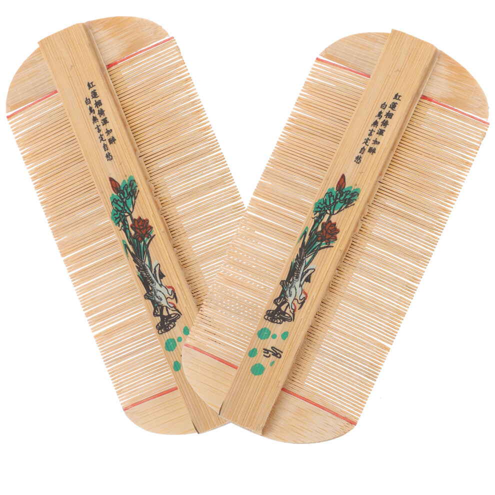 Solustre Unisex 6Pcs Bamboo Hair Comb Multipurpose Dense Tooth Portable Hair Care Comb