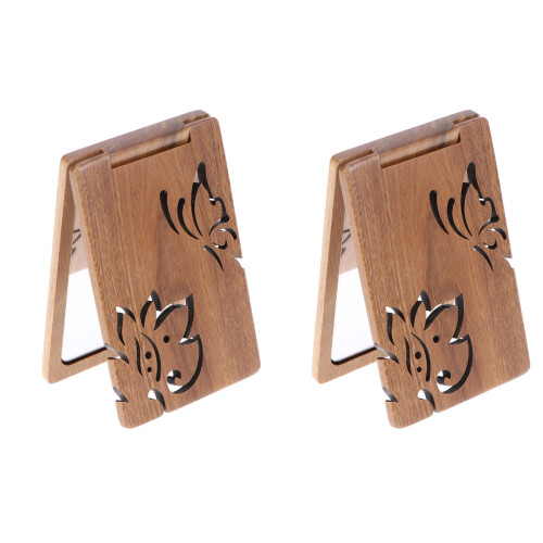 2Pcs Chocolate Wooden Foldable Vanity Mirror for Makeup and Home Decor 1
