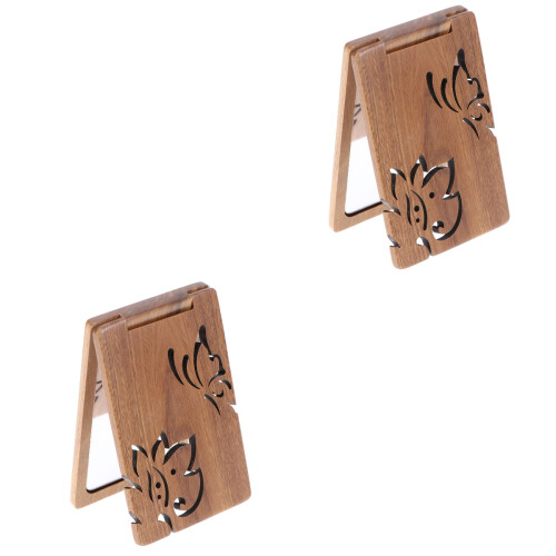2Pcs Chocolate Wooden Foldable Vanity Mirror for Makeup and Home Decor 2