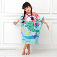 (Green Mermaid) Robes Kids Hooded Bath Towel Super Absorbent Beach Shawl Boy Girl Swim Cartoon