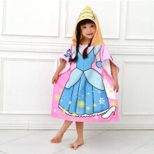 (Cinderella) Robes Kids Hooded Bath Towel Super Absorbent Beach Shawl Boy Girl Swim Cartoon