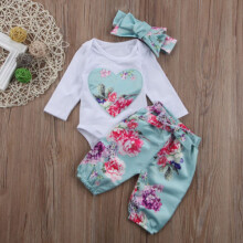 (6-12 Months)3 piezas Niños Bebé Niña Ropa Floral Mono Mameluco Body Trajes Pantalones