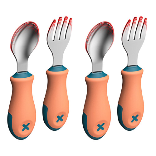 2Sets Orange Babysilikon- -Gabel, Sicher Robust 1