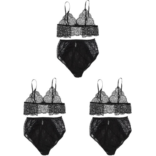 3Ensembles Ensemble Lingerie Noir En Polyester Pour 2