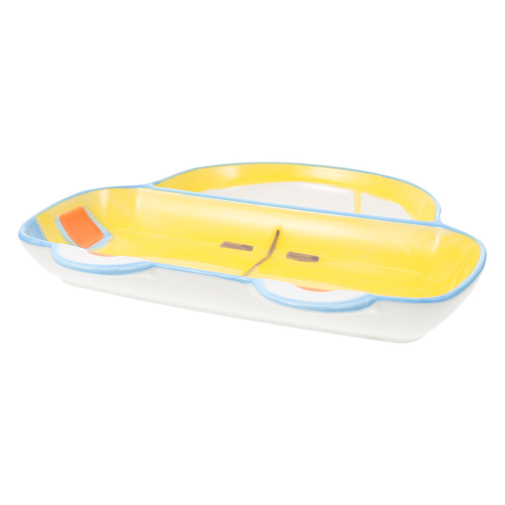 2Pcs Ceramic Children Food Plate Divided Car Shape Assorted Color Inoomp