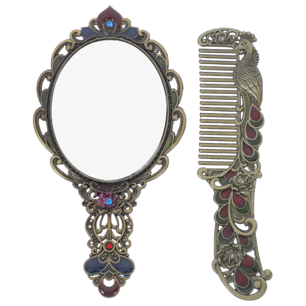 Inoomp 5Sets Portable Vintage Metal Makeup Mirror Handheld Decorative Set