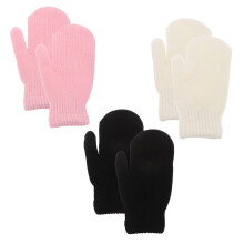 3Pairs Acrylic Fleece-Lined Thick Mittens Warm Soft Gloves for Winter