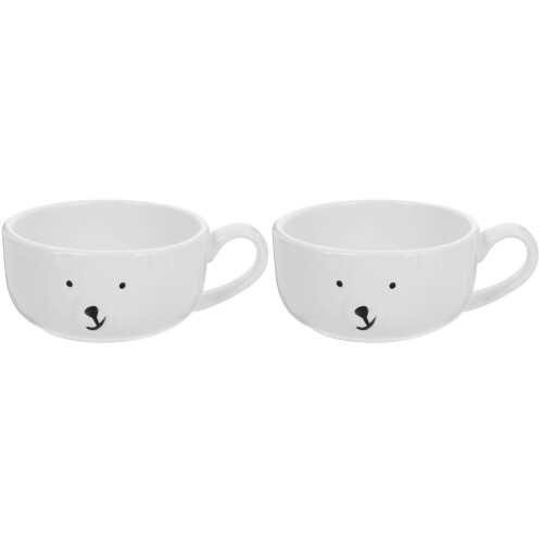 2Pcs White Ceramic Mug Cute Coffee Cup Milk Cup for Office Home Use 2