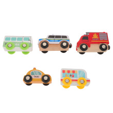 15Pcs Wood Cars Set with Ice Cream Truck Fire Truck Police Model