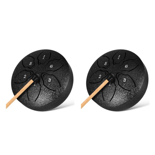 2Pièces Tambour Percussion Noir Bois Acier 6 Notes Facile À 1