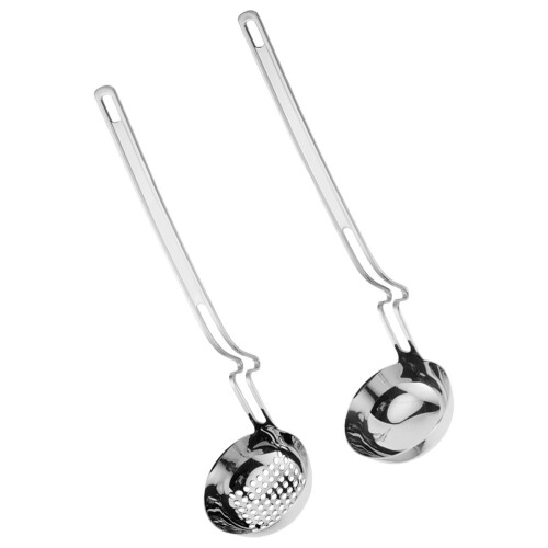 3Sets Stainless Steel Soup Spoons Set with Strainer Long Handle Silver 2