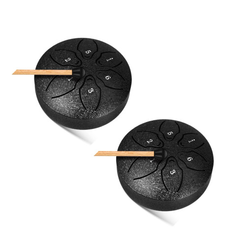 2Pièces Tambour Percussion Noir Bois Acier 6 Notes Facile À 2