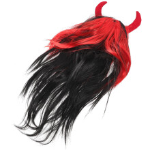 2Pcs Bull Horn Long Red Synthetic Cosplay Wig Halloween Party Prop