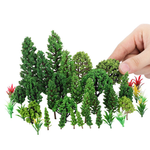 160Pcs Mixed Green Miniature Plastic Trees for Model Scenery and DIY