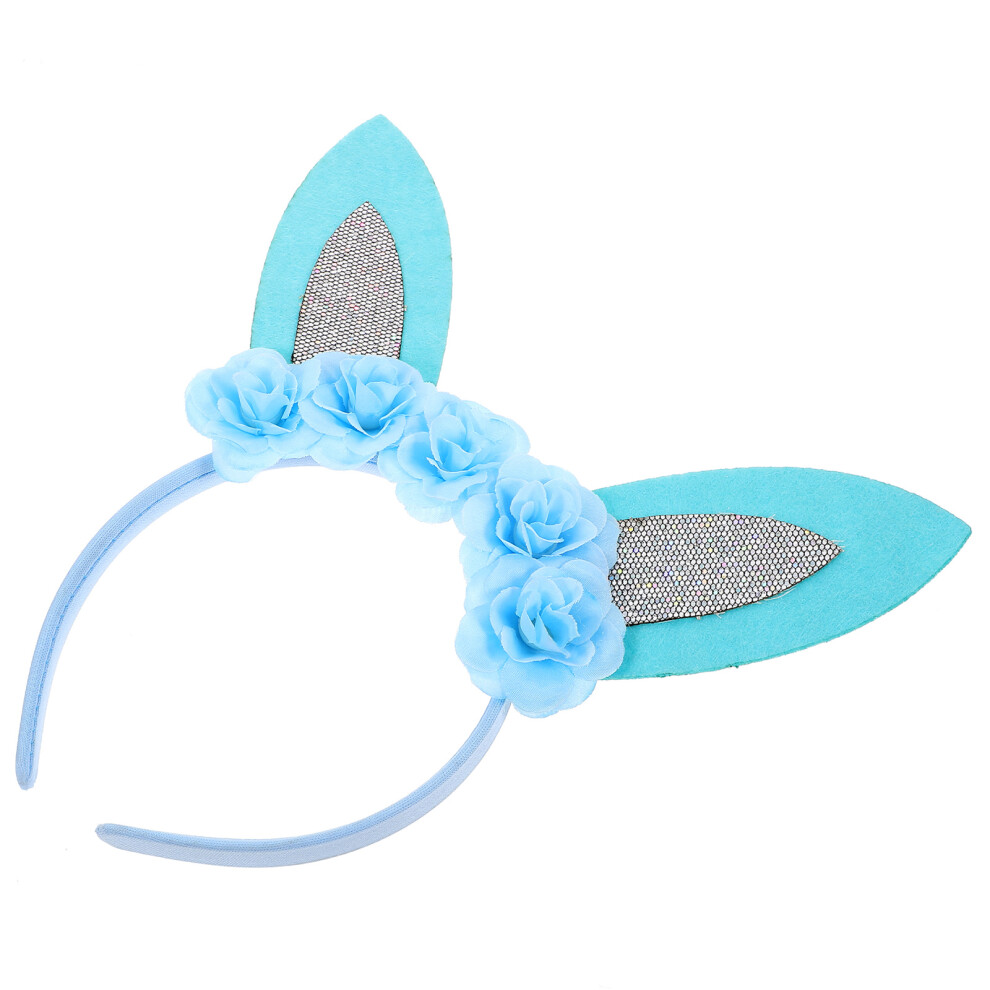 2St Blauwe Konijnenoor Hoofdband Met Glitter Voor Feest En-image