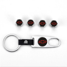 (Silver Red)Car Wheel Tyre Tire Valve Dust Stems Air Caps Keychain Emblem Chevrolet