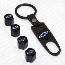 (Black Blue) Wheel Tyre Car Tire Valve Dust Stems Air Caps Keychain Chevrolet Emblem