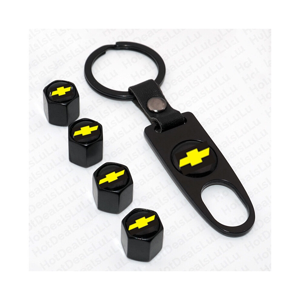 ( Yellow) Tyre Car Wheel Tire Valve Dust Stems Air Caps Keychain Chevrolet Emblem Black/Yellow 692235743717