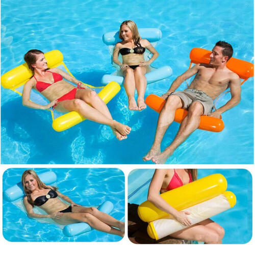 (Red)Inflatable Floating Water Hammock Float Pool Lounge Bed Swimming Summer Chair 2