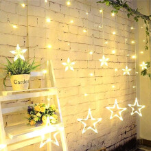(WarmWhite, US Plug) Star Led Shaped Lights String Curtain Window Bedroom Xmas Fairy Lamp Home Decor