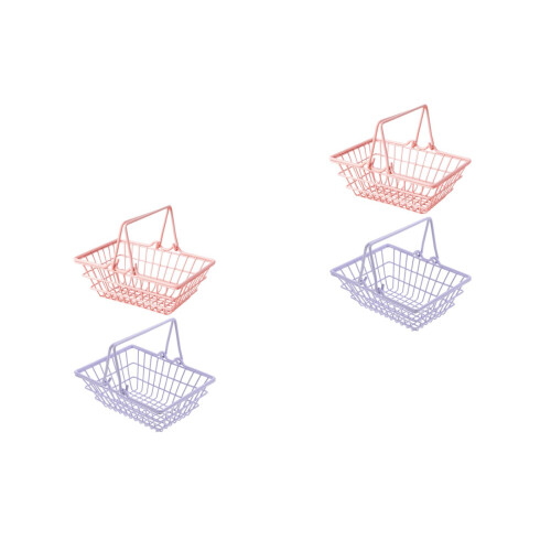 4Stk Kinder Einkaufsbaskets Metallbunt Mit Griff Mini Lagerungskorb 2