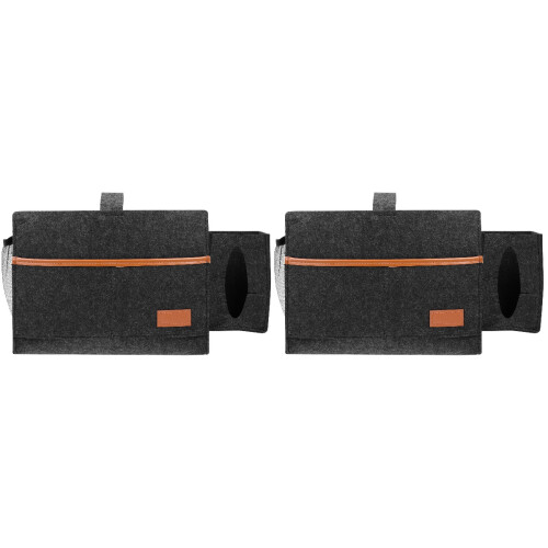 2Stk Bed Organizer Dunkelgrau Multifunktionaler Nachttischhalter 2