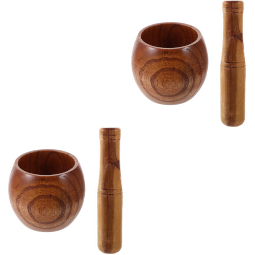 2Ensembles Mortier Pilon Bois Marron Usage Pour Ail Épices 1
